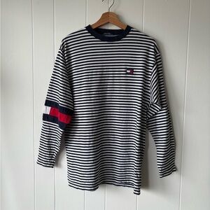 Tommy Hilfiger Striped Navy and White Shirt | Size Small